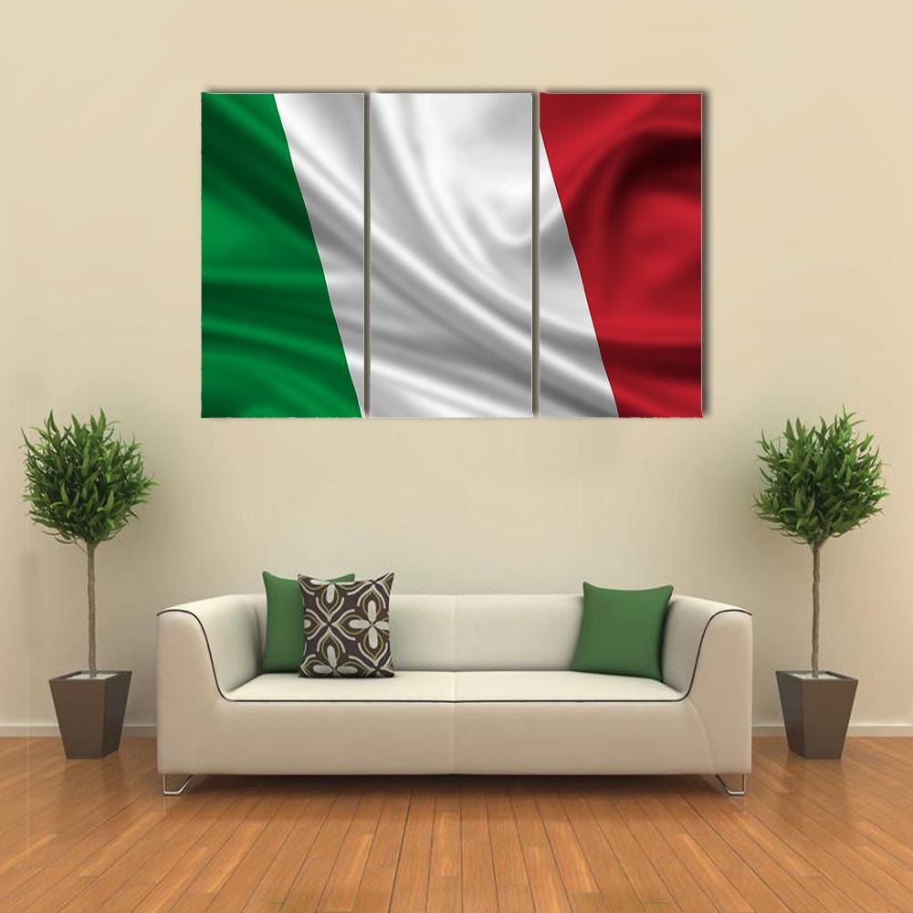 Waving Flag Of Italy Canvas Wall Art-3 Horizontal-Gallery Wrap-37" x 24"-Tiaracle