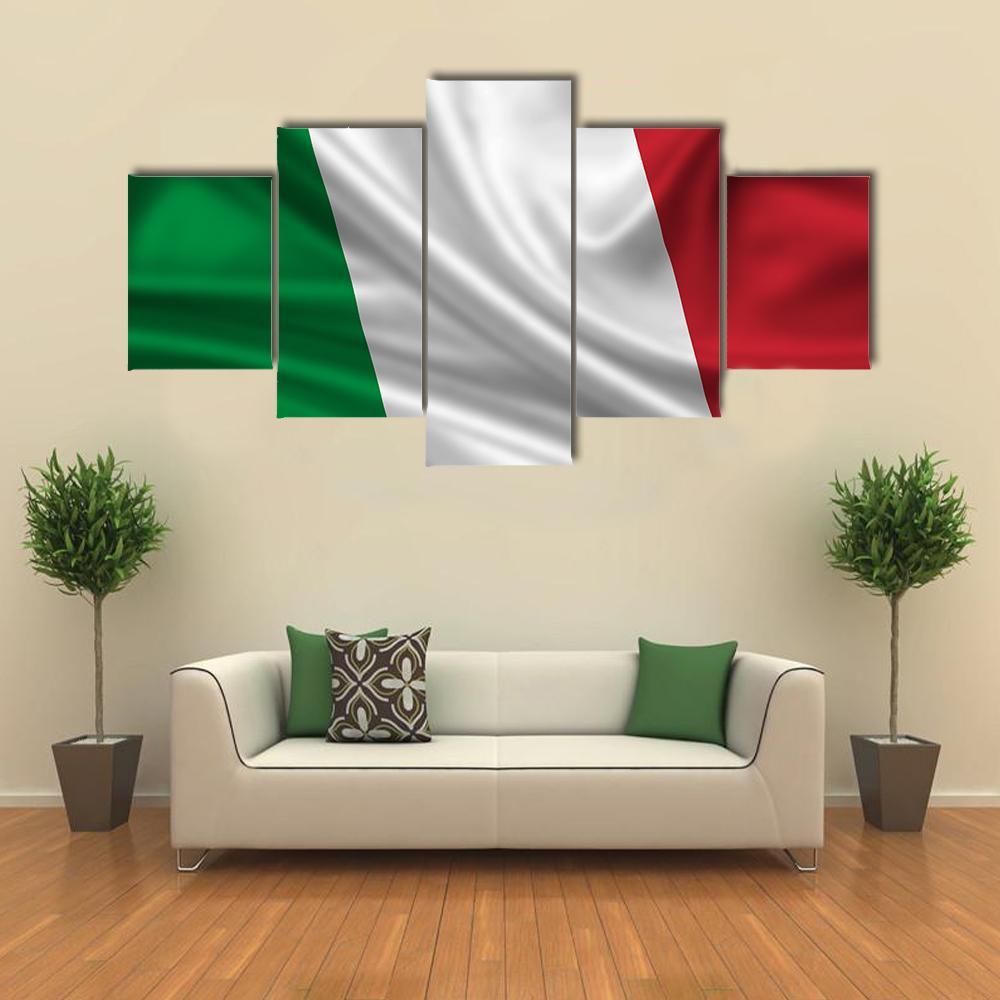 Waving Flag Of Italy Canvas Wall Art-5 Star-Gallery Wrap-62" x 32"-Tiaracle