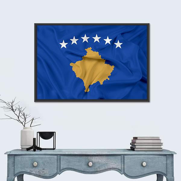 Waving Flag Of Kosovo Canvas Wall Art-1 Piece-Floating Frame-24" x 16"-Tiaracle