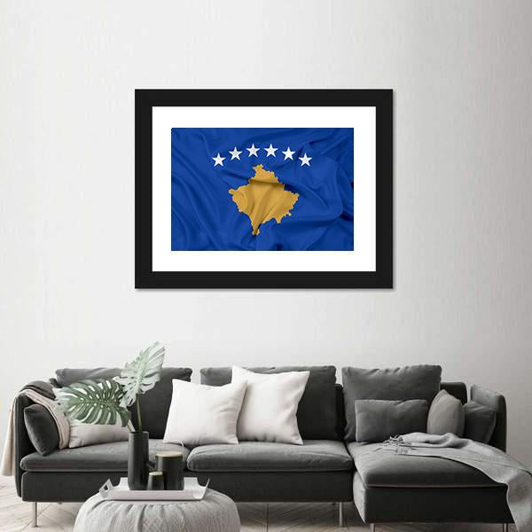 Waving Flag Of Kosovo Canvas Wall Art-3 Horizontal-Gallery Wrap-25" x 16"-Tiaracle