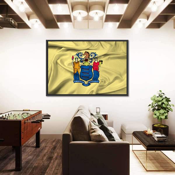 Waving Flag Of New Jersey Canvas Wall Art-3 Horizontal-Gallery Wrap-25" x 16"-Tiaracle