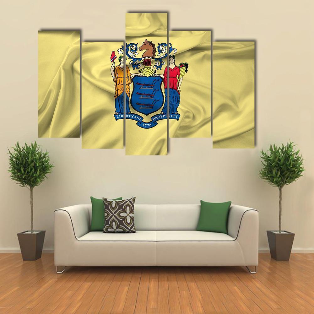 Waving Flag Of New Jersey Canvas Wall Art-5 Pop-Gallery Wrap-47" x 32"-Tiaracle