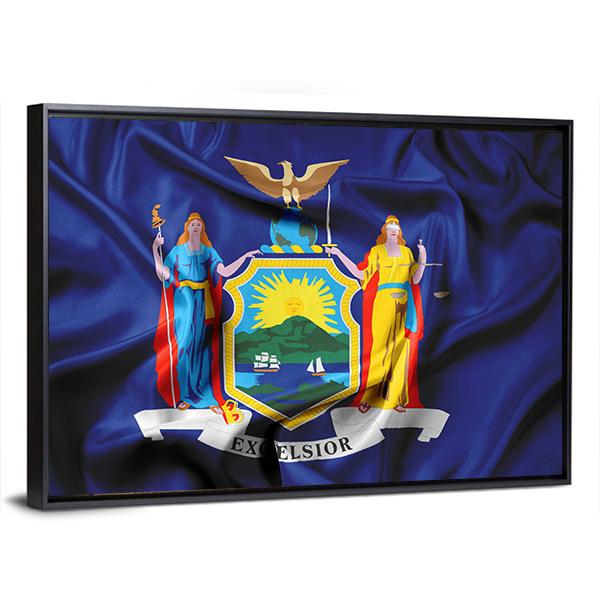 Waving Flag Of New York Canvas Wall Art-3 Horizontal-Gallery Wrap-25" x 16"-Tiaracle