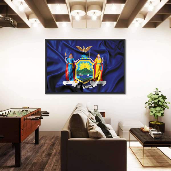 Waving Flag Of New York Canvas Wall Art-3 Horizontal-Gallery Wrap-25" x 16"-Tiaracle