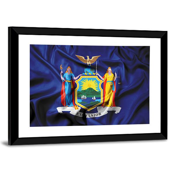 Waving Flag Of New York Canvas Wall Art-3 Horizontal-Gallery Wrap-25" x 16"-Tiaracle