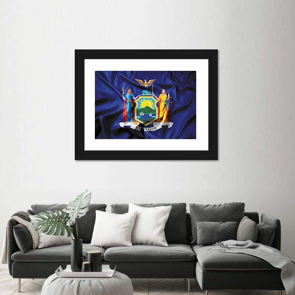 Waving Flag Of New York Canvas Wall Art-3 Horizontal-Gallery Wrap-25" x 16"-Tiaracle