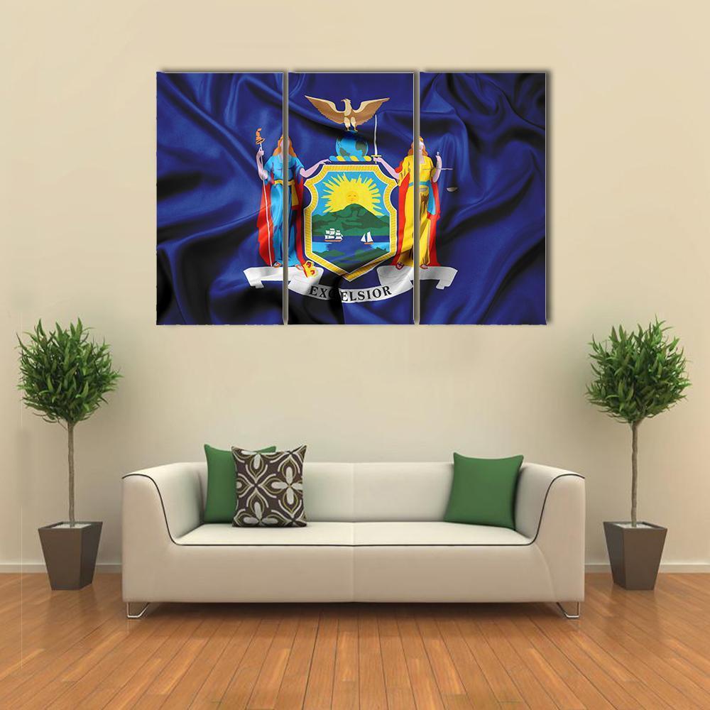 Waving Flag Of New York Canvas Wall Art-3 Horizontal-Gallery Wrap-37" x 24"-Tiaracle
