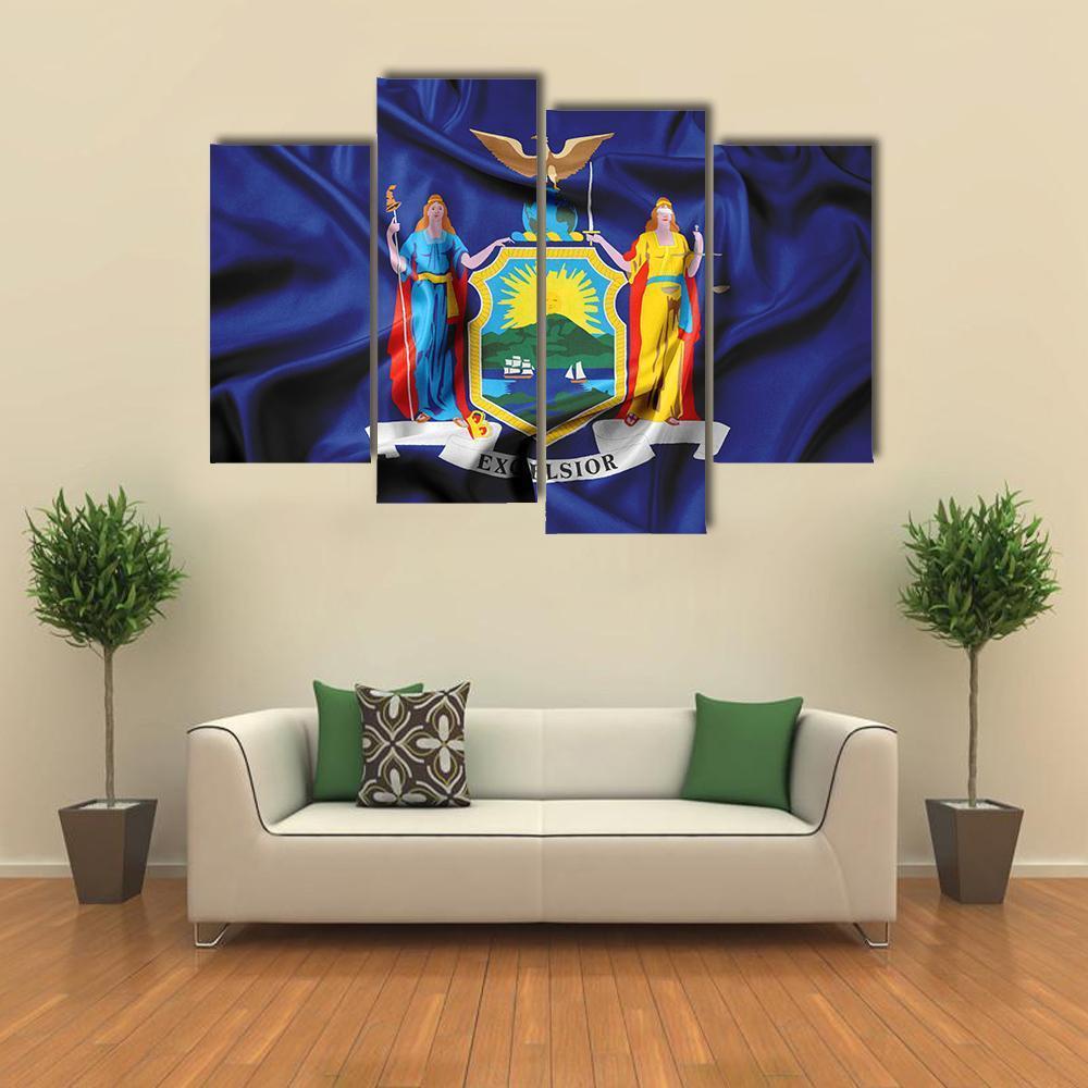Waving Flag Of New York Canvas Wall Art-4 Pop-Gallery Wrap-50" x 32"-Tiaracle