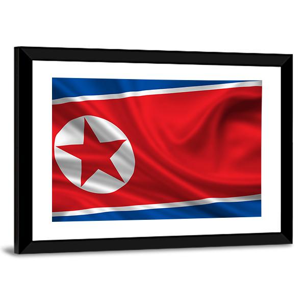Waving Flag Of North Korea Canvas Wall Art-3 Horizontal-Gallery Wrap-25" x 16"-Tiaracle