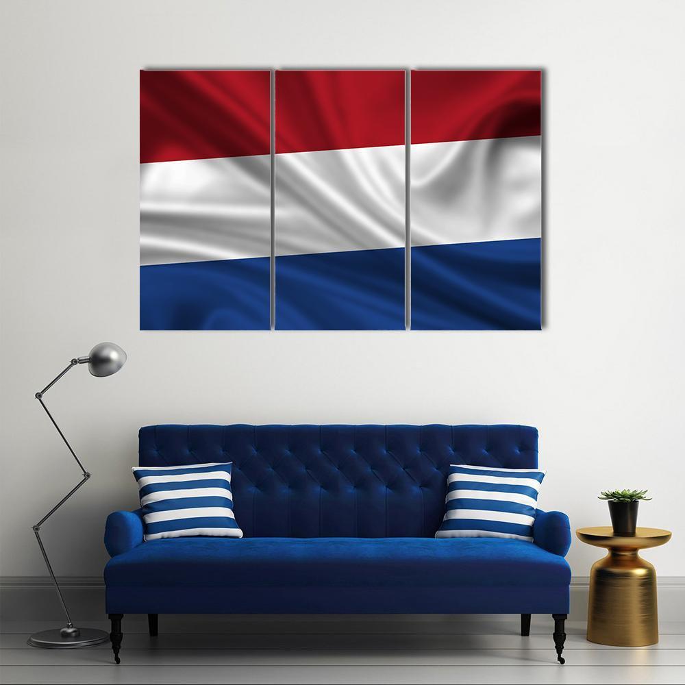 Waving Flag Of The Netherlands Canvas Wall Art-3 Horizontal-Gallery Wrap-37" x 24"-Tiaracle