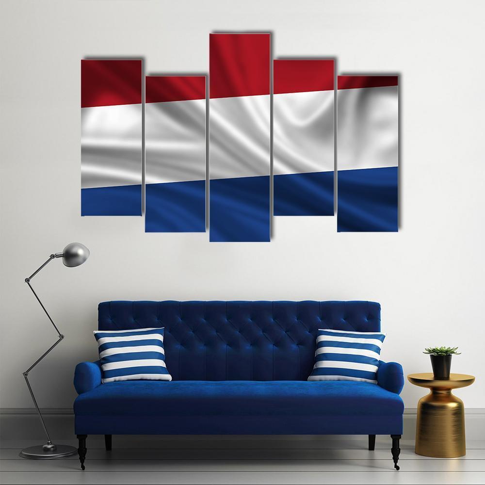 Waving Flag Of The Netherlands Canvas Wall Art-5 Pop-Gallery Wrap-47" x 32"-Tiaracle