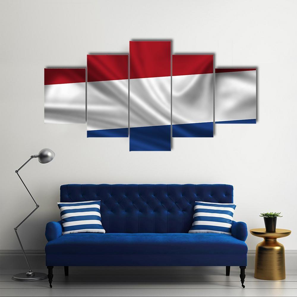 Waving Flag Of The Netherlands Canvas Wall Art-5 Star-Gallery Wrap-62" x 32"-Tiaracle
