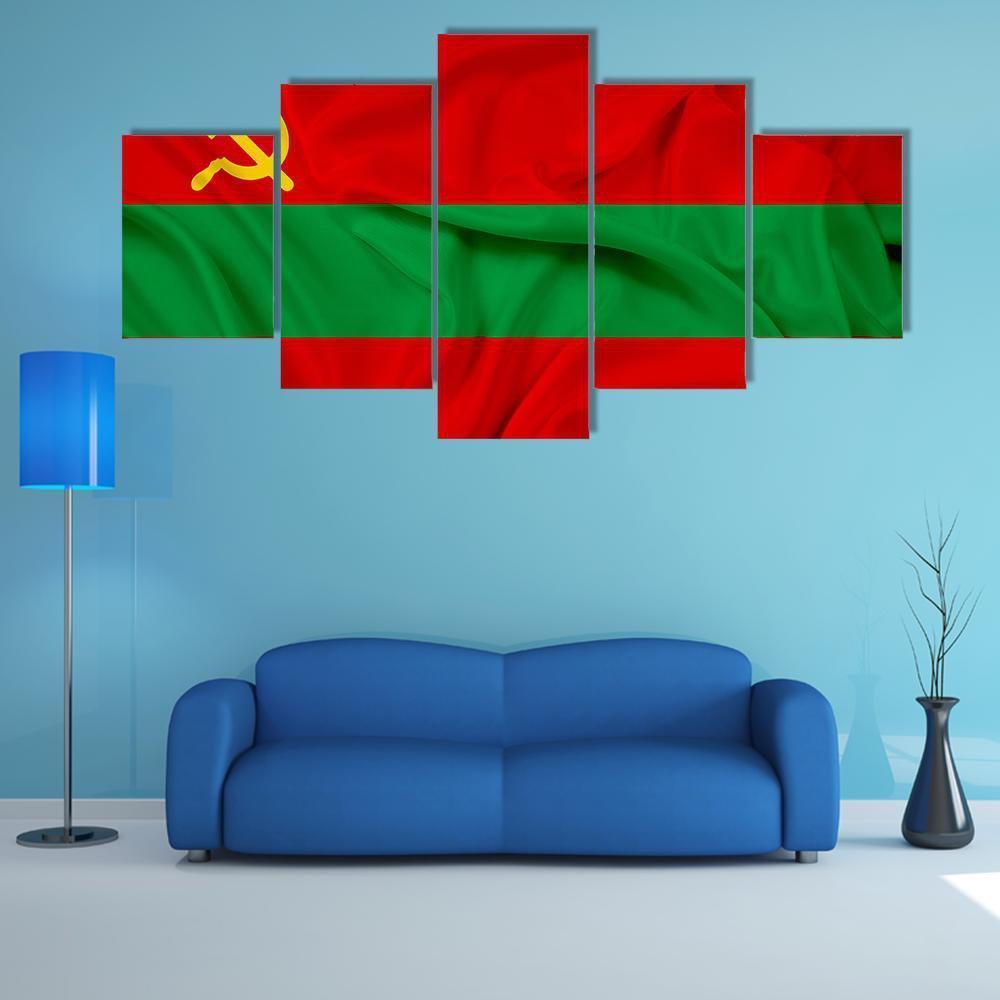 Waving Flag Of Transnistria Canvas Wall Art-5 Star-Gallery Wrap-62" x 32"-Tiaracle