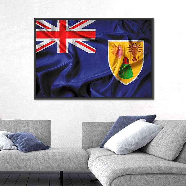 Waving Flag Of Turks And Caicos Islands Canvas Wall Art-3 Horizontal-Gallery Wrap-25" x 16"-Tiaracle