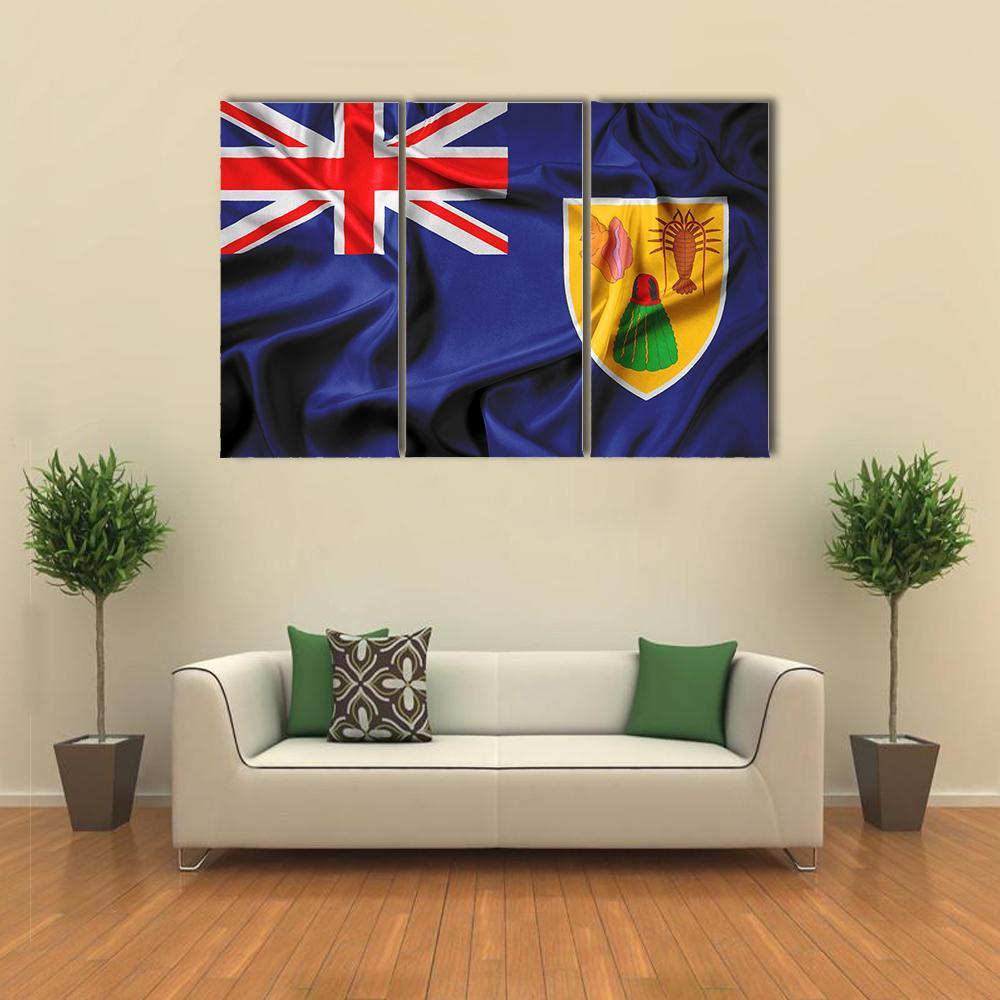 Waving Flag Of Turks And Caicos Islands Canvas Wall Art-3 Horizontal-Gallery Wrap-37" x 24"-Tiaracle