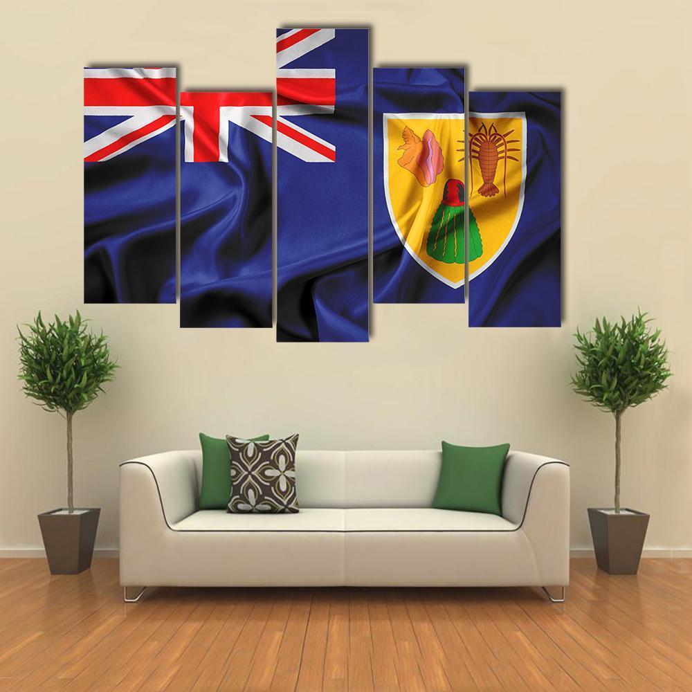 Waving Flag Of Turks And Caicos Islands Canvas Wall Art-5 Pop-Gallery Wrap-47" x 32"-Tiaracle