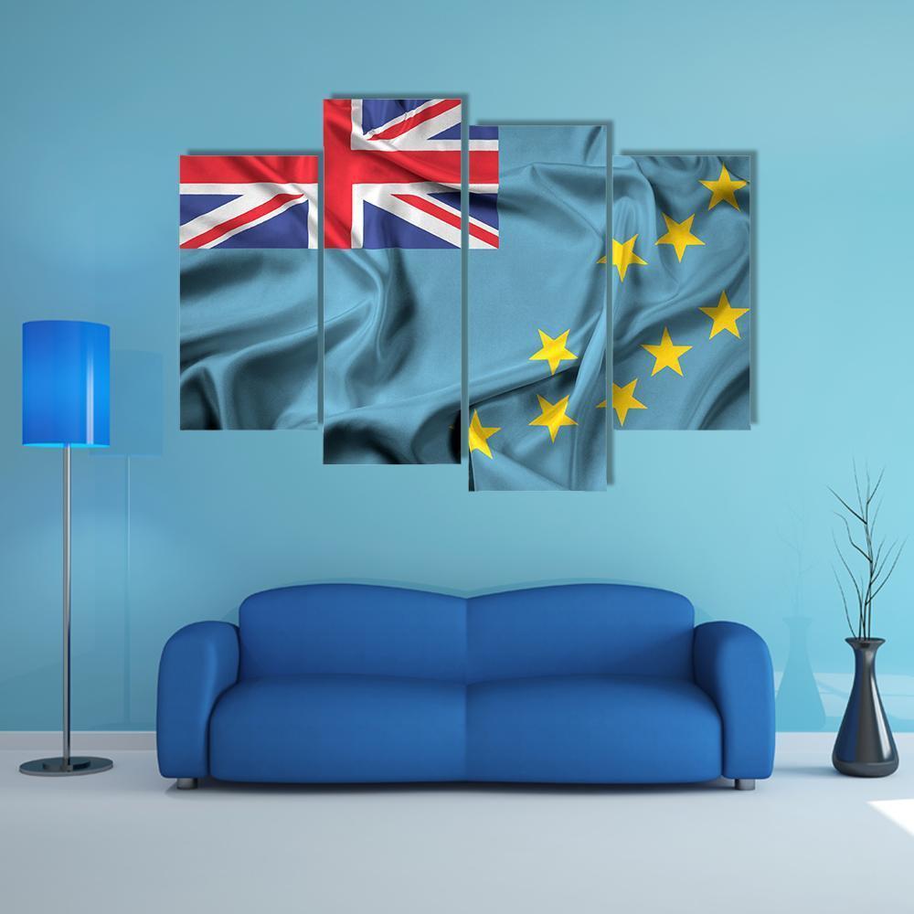 Waving Flag Of Tuvalu Canvas Wall Art-4 Pop-Gallery Wrap-50" x 32"-Tiaracle