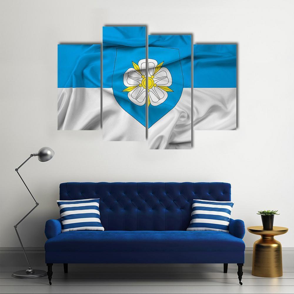 Waving Flag Of Viljandi Canvas Wall Art-4 Pop-Gallery Wrap-50" x 32"-Tiaracle