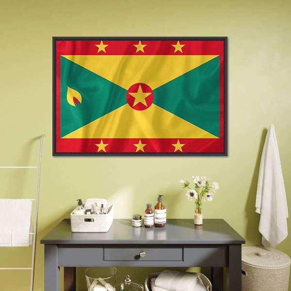 Waving Grenada Flag Canvas Wall Art-1 Piece-Floating Frame-24" x 16"-Tiaracle