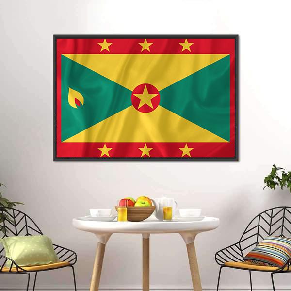 Waving Grenada Flag Canvas Wall Art-3 Horizontal-Gallery Wrap-25" x 16"-Tiaracle