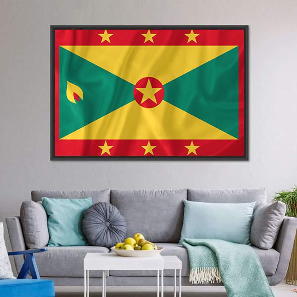 Waving Grenada Flag Canvas Wall Art-3 Horizontal-Gallery Wrap-25" x 16"-Tiaracle