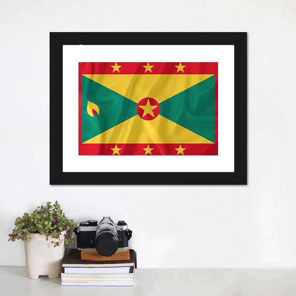 Waving Grenada Flag Canvas Wall Art-1 Piece-Framed Print-20" x 16"-Tiaracle