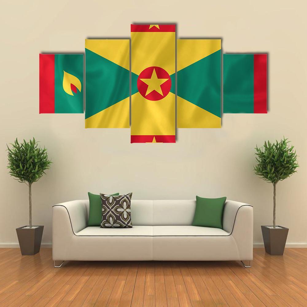Waving Grenada Flag Canvas Wall Art-5 Star-Gallery Wrap-62" x 32"-Tiaracle