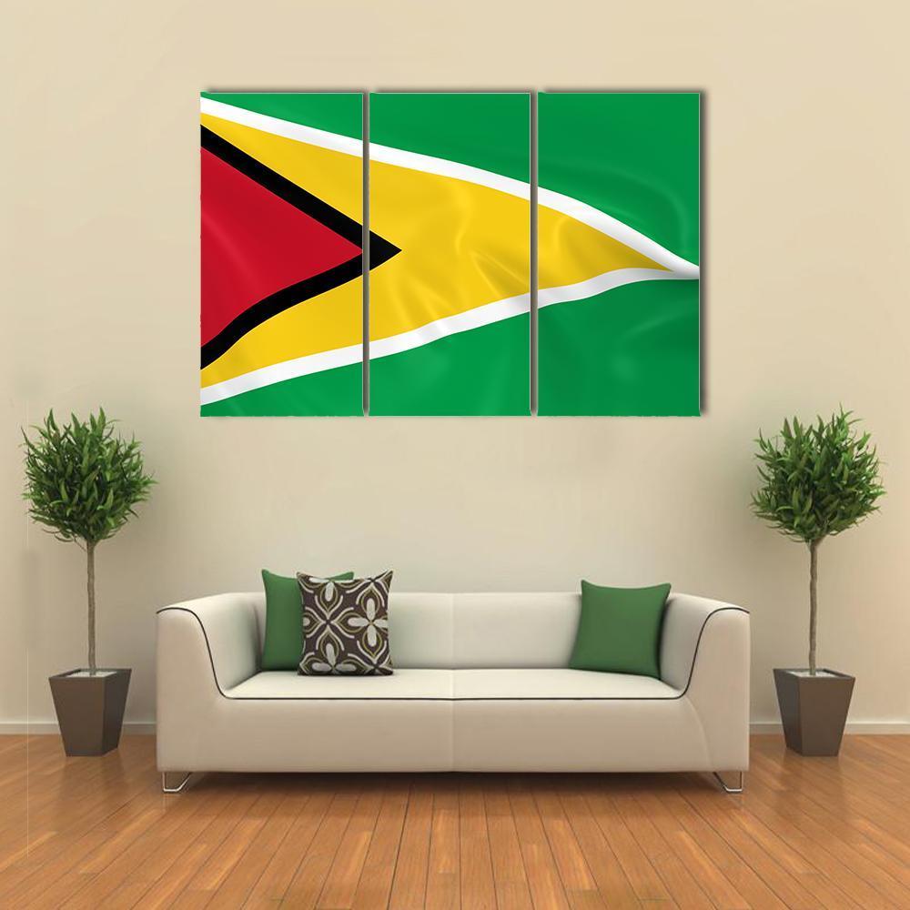 Waving Guyana Flag Canvas Wall Art-3 Horizontal-Gallery Wrap-37" x 24"-Tiaracle