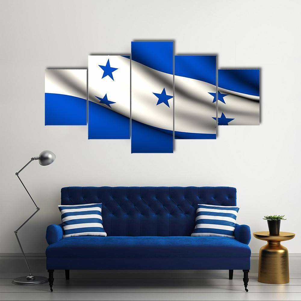 Waving Honduras Flag Canvas Wall Art-5 Star-Gallery Wrap-62" x 32"-Tiaracle