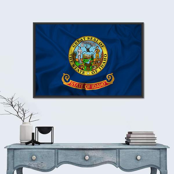 Waving Idaho State Flag Canvas Wall Art-1 Piece-Floating Frame-24" x 16"-Tiaracle