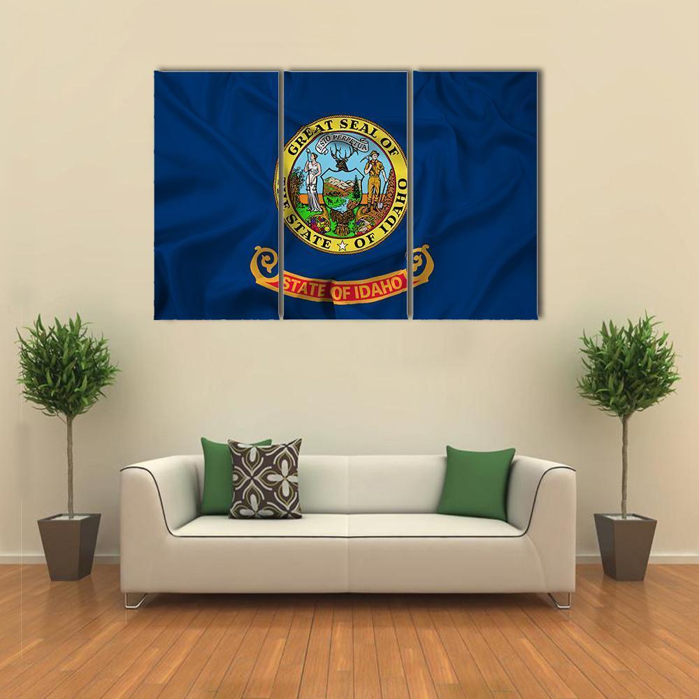 Waving Idaho State Flag Canvas Wall Art-3 Horizontal-Gallery Wrap-37" x 24"-Tiaracle