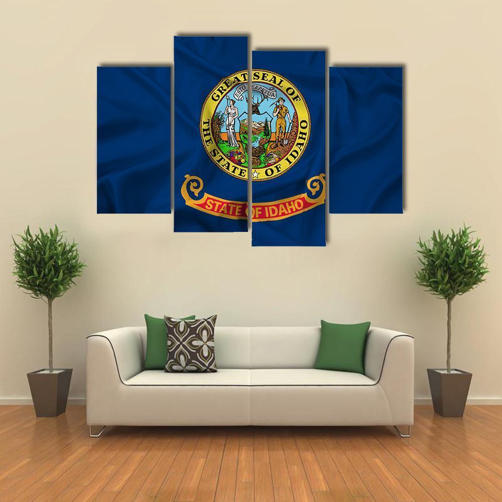 Waving Idaho State Flag Canvas Wall Art-4 Pop-Gallery Wrap-50" x 32"-Tiaracle