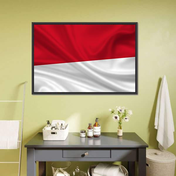 Waving Indonesia Flag Canvas Wall Art-1 Piece-Floating Frame-24" x 16"-Tiaracle