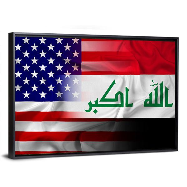 Waving Iraq And USA Flag Canvas Wall Art-3 Horizontal-Gallery Wrap-25" x 16"-Tiaracle