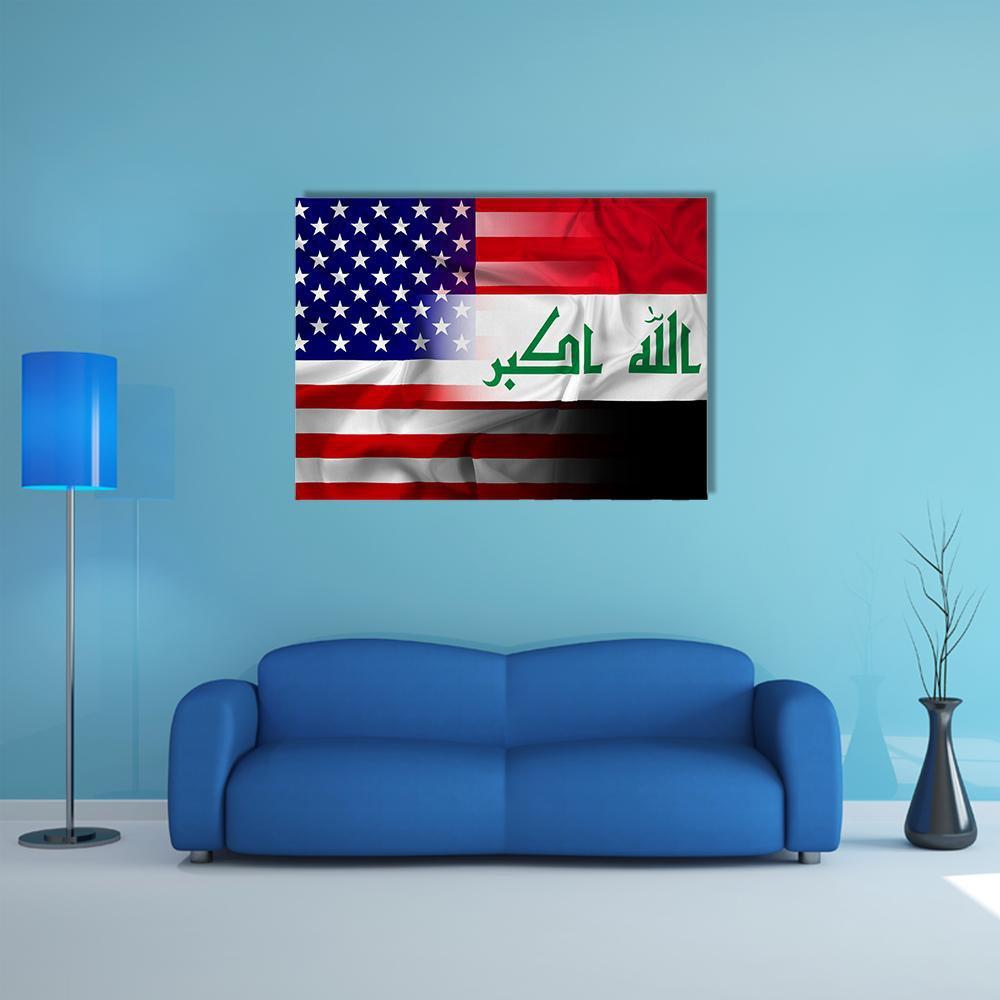 Waving Iraq And USA Flag Canvas Wall Art-1 Piece-Gallery Wrap-48" x 32"-Tiaracle