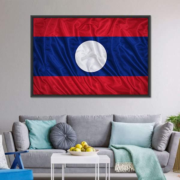 Waving Laos Flag Canvas Wall Art-3 Horizontal-Gallery Wrap-25" x 16"-Tiaracle
