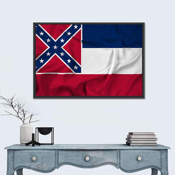 Waving Mississippi State Flag Canvas Wall Art-1 Piece-Floating Frame-24" x 16"-Tiaracle