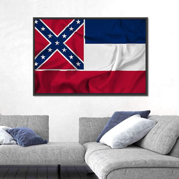 Waving Mississippi State Flag Canvas Wall Art-3 Horizontal-Gallery Wrap-25" x 16"-Tiaracle