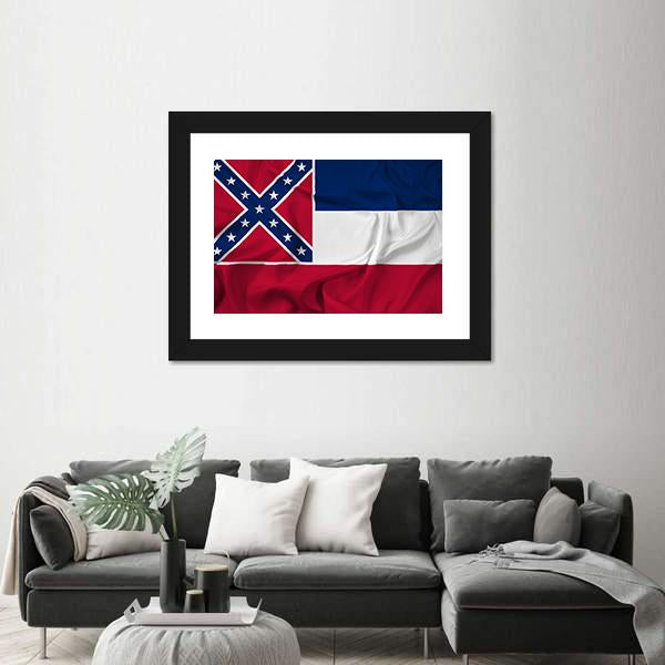 Waving Mississippi State Flag Canvas Wall Art-3 Horizontal-Gallery Wrap-25" x 16"-Tiaracle