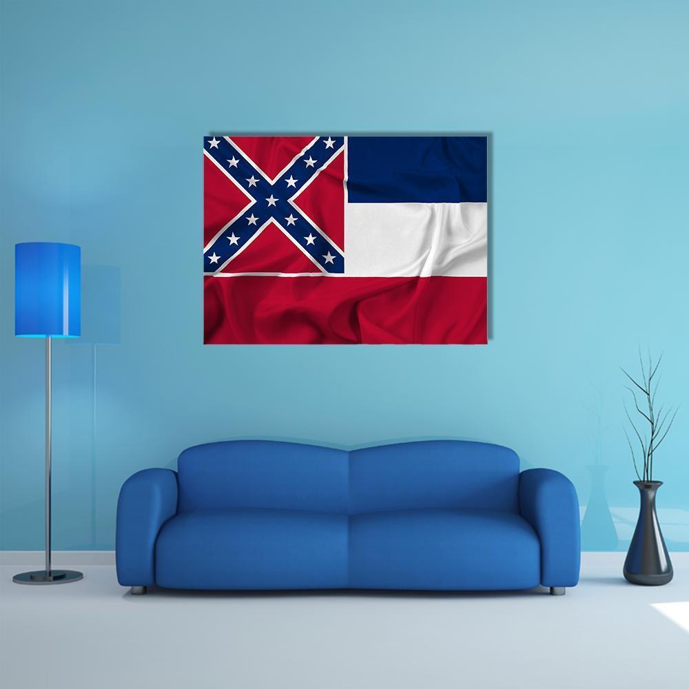 Waving Mississippi State Flag Canvas Wall Art-1 Piece-Gallery Wrap-48" x 32"-Tiaracle
