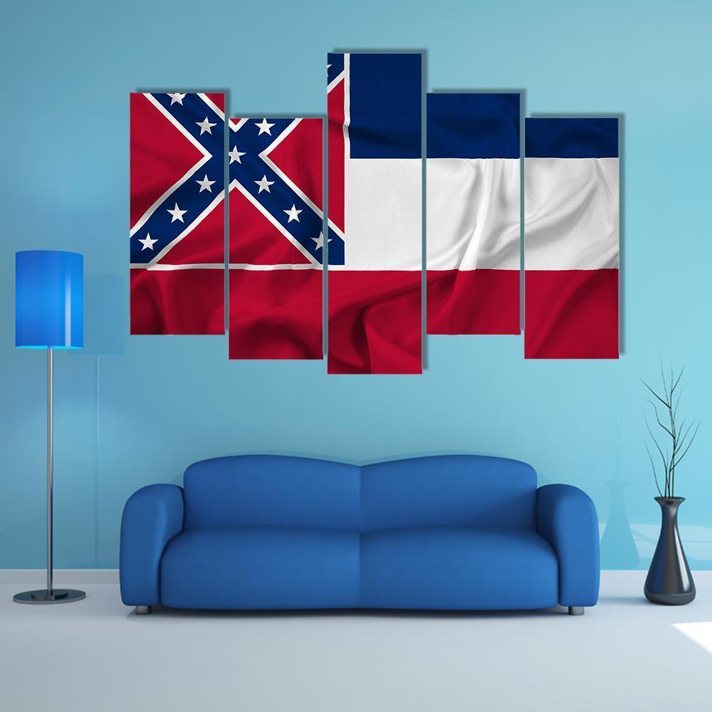 Waving Mississippi State Flag Canvas Wall Art-5 Pop-Gallery Wrap-47" x 32"-Tiaracle