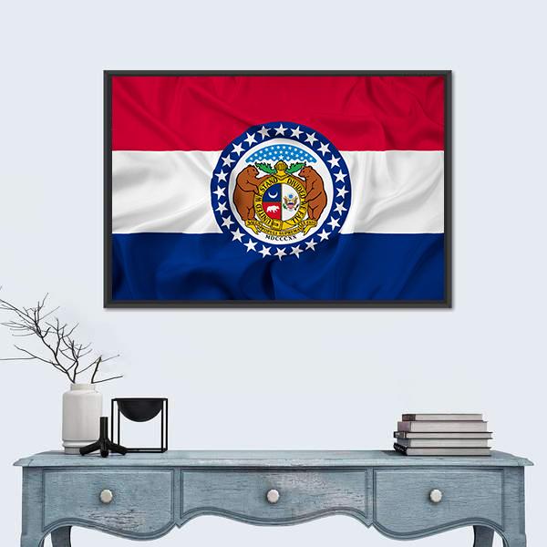 Waving Missouri State Flag Canvas Wall Art-1 Piece-Floating Frame-24" x 16"-Tiaracle