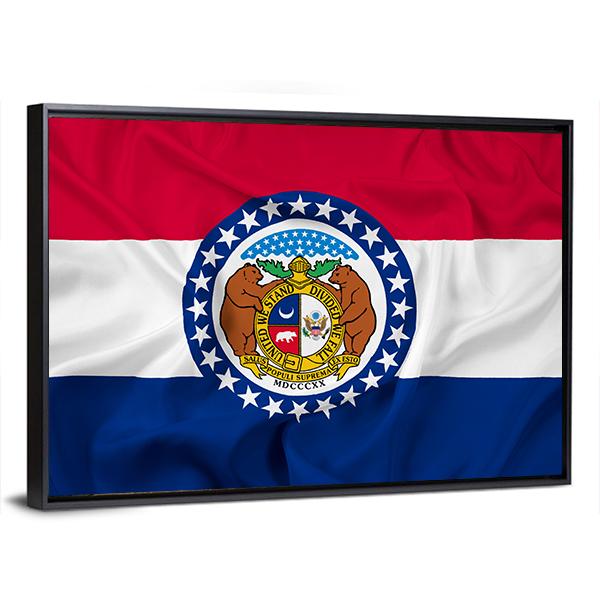 Waving Missouri State Flag Canvas Wall Art-3 Horizontal-Gallery Wrap-25" x 16"-Tiaracle