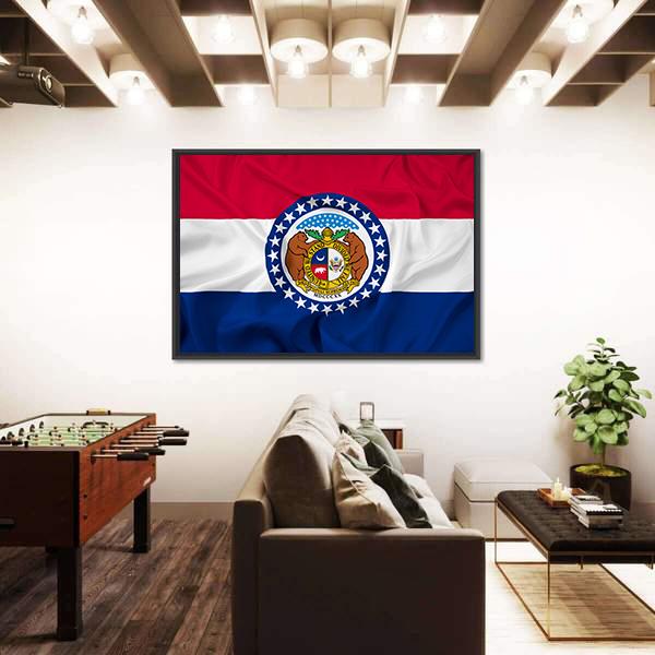 Waving Missouri State Flag Canvas Wall Art-3 Horizontal-Gallery Wrap-25" x 16"-Tiaracle
