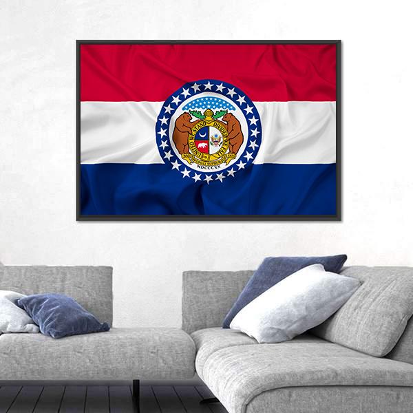 Waving Missouri State Flag Canvas Wall Art-3 Horizontal-Gallery Wrap-25" x 16"-Tiaracle