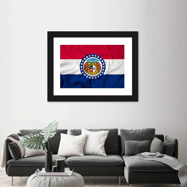 Waving Missouri State Flag Canvas Wall Art-3 Horizontal-Gallery Wrap-25" x 16"-Tiaracle
