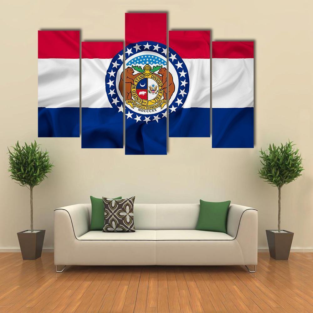 Waving Missouri State Flag Canvas Wall Art-5 Pop-Gallery Wrap-47" x 32"-Tiaracle