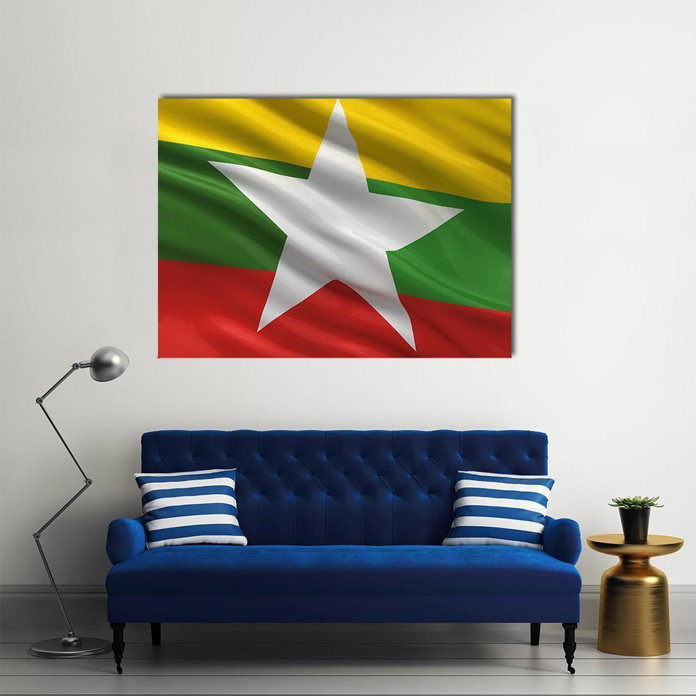 Waving Myanmar Flag Canvas Wall Art-1 Piece-Gallery Wrap-48" x 32"-Tiaracle