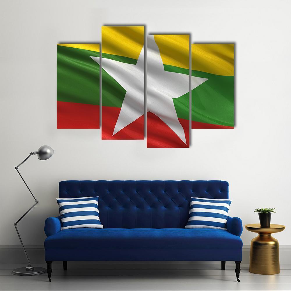 Waving Myanmar Flag Canvas Wall Art-4 Pop-Gallery Wrap-50" x 32"-Tiaracle