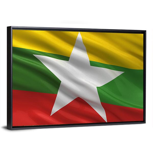 Waving Myanmar Flag Canvas Wall Art-3 Horizontal-Gallery Wrap-25" x 16"-Tiaracle
